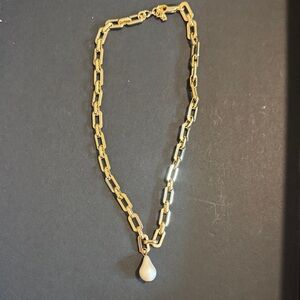 T.J.Maxx Gold-Tone Link Necklace with Cream Teardrop Pendant